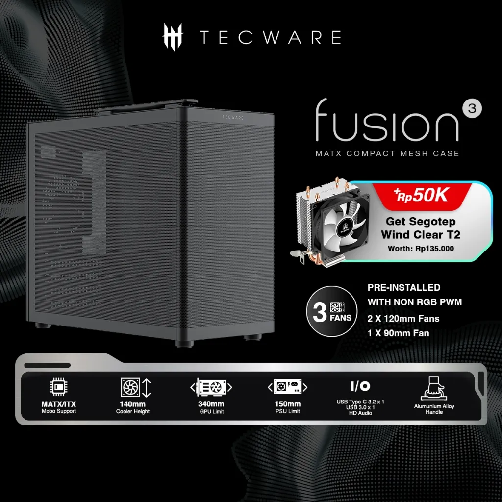 Fusion 3 Matx Sff Mesh Case w/ 3 Fans (Black)