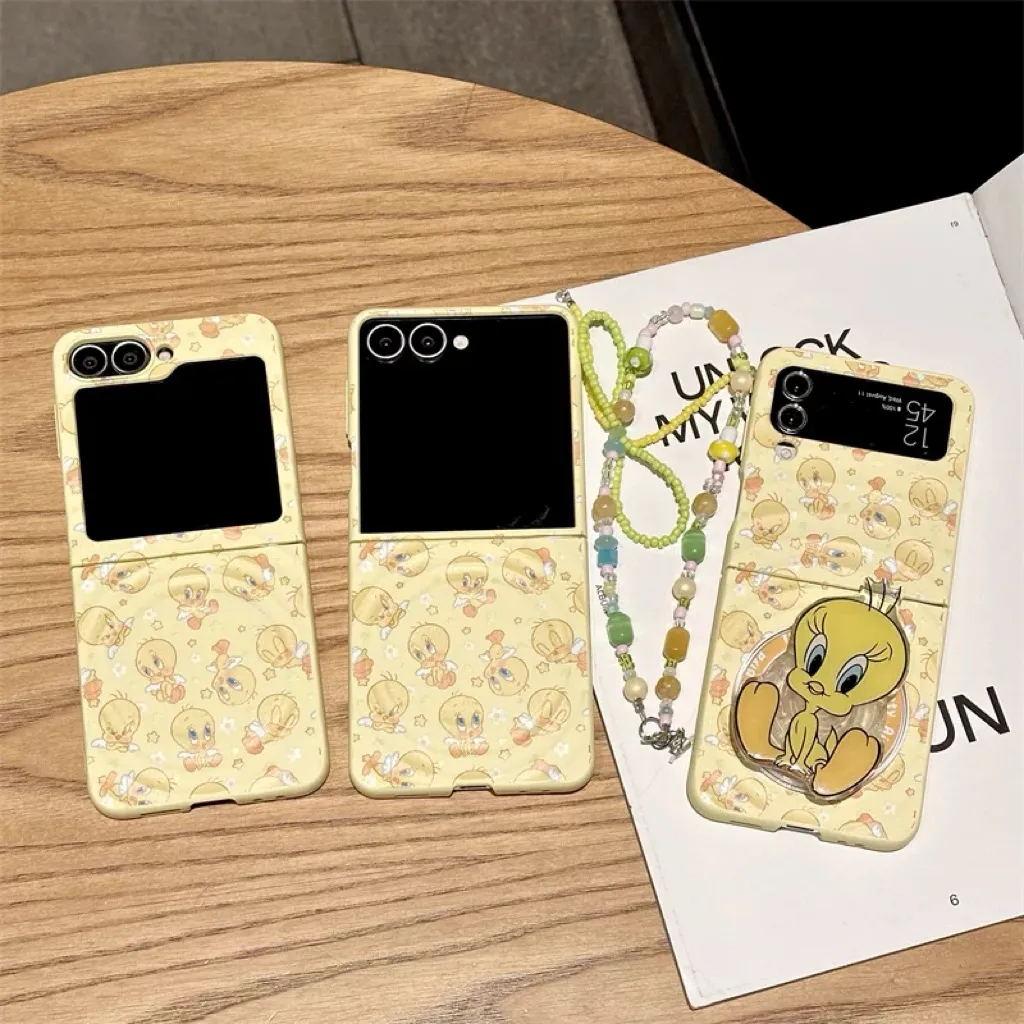 New Case Samsung Zflip7 Magsafe Ripple Tweety Cartoon Popsocket Magnetic With Chain Strap Imut TPU Casing Hp For Samsung Z Flip 7 6 5 4 3 Lucu Z FLIP 6 Z FLIP 5 Z FLIP 7 ZFLIP7 ZFLIP6 ZFLIP5 ZFLIP4 ZFLIP3 ZFLIP7FE Oppo Find N3 Flip