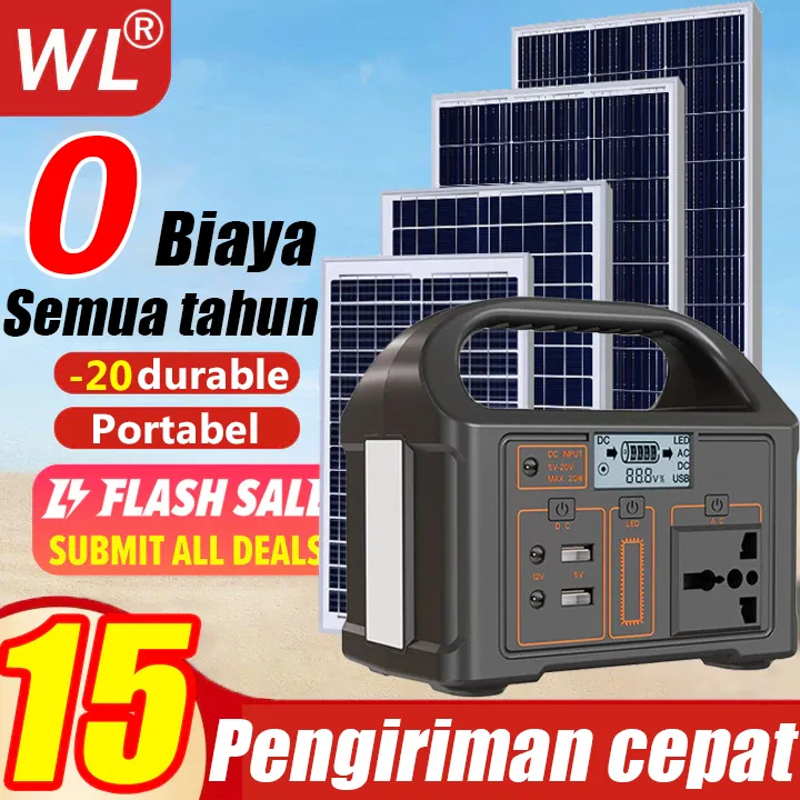 Pengiriman cepat Portable Power Station 400W/500W 50000mAh/90000mAh AC/DC/USB Power Bank Outdoor LED Light Solar Power bank Camping Power Supply Generator Listrik Mini
