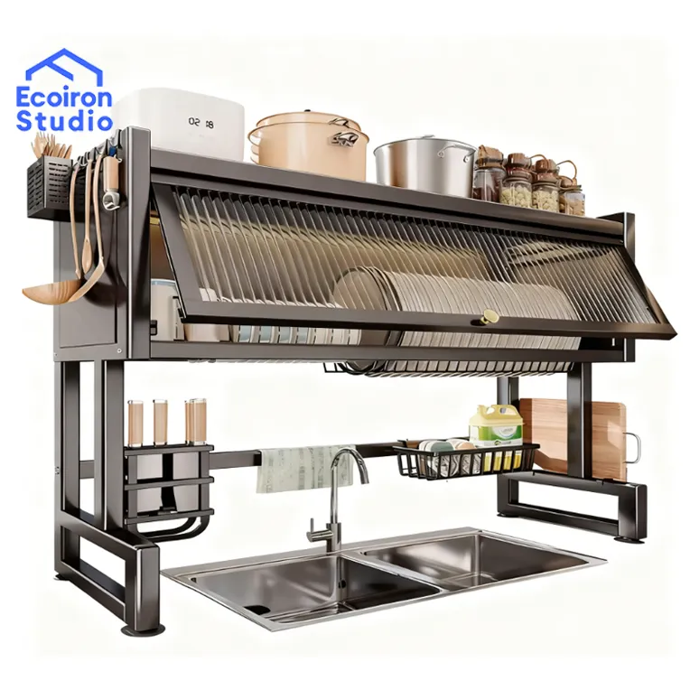 EcoIron Studio Rak Piring Wastafel SUS 304 Tutup Lipat Anti Debu Anti Lalat Higienis COD Ready Surabaya