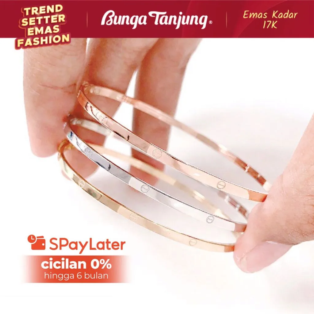 GELANG FASHION LOVE BANGLE CHARLOTTE SUPER RINGAN - EMAS 17K - BUNGA TANJUNG GOLD