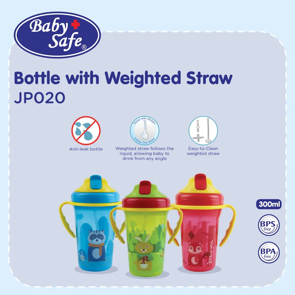 BabySafe - JP020 - Botol Minum Dengan Bandul Pemberat 300 ml | Botol  Anak dengan Sedotan | Botol Minuman Anak | Gelas Anak 
