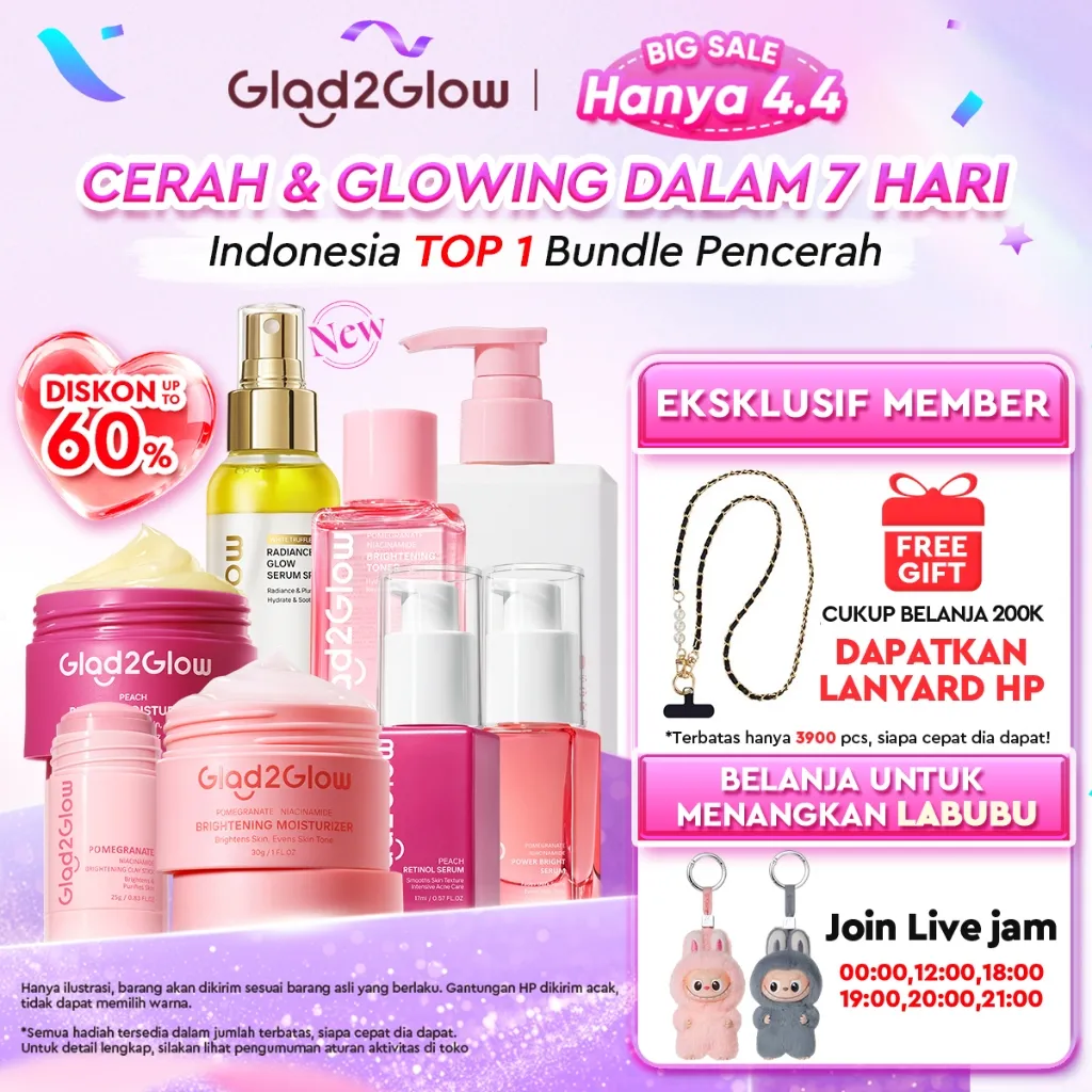 [Cocok Untuk Pemula]Glad2Glow Cerah Glowing Bundle all in 1 7in1-Brightening Moisturizer+Serum+Cleanser+toner+Peeling solution+Retinol 10%Niacinamide skincare paket pembersih perawatan kulit mencerahkan warna kulit g2glow official store