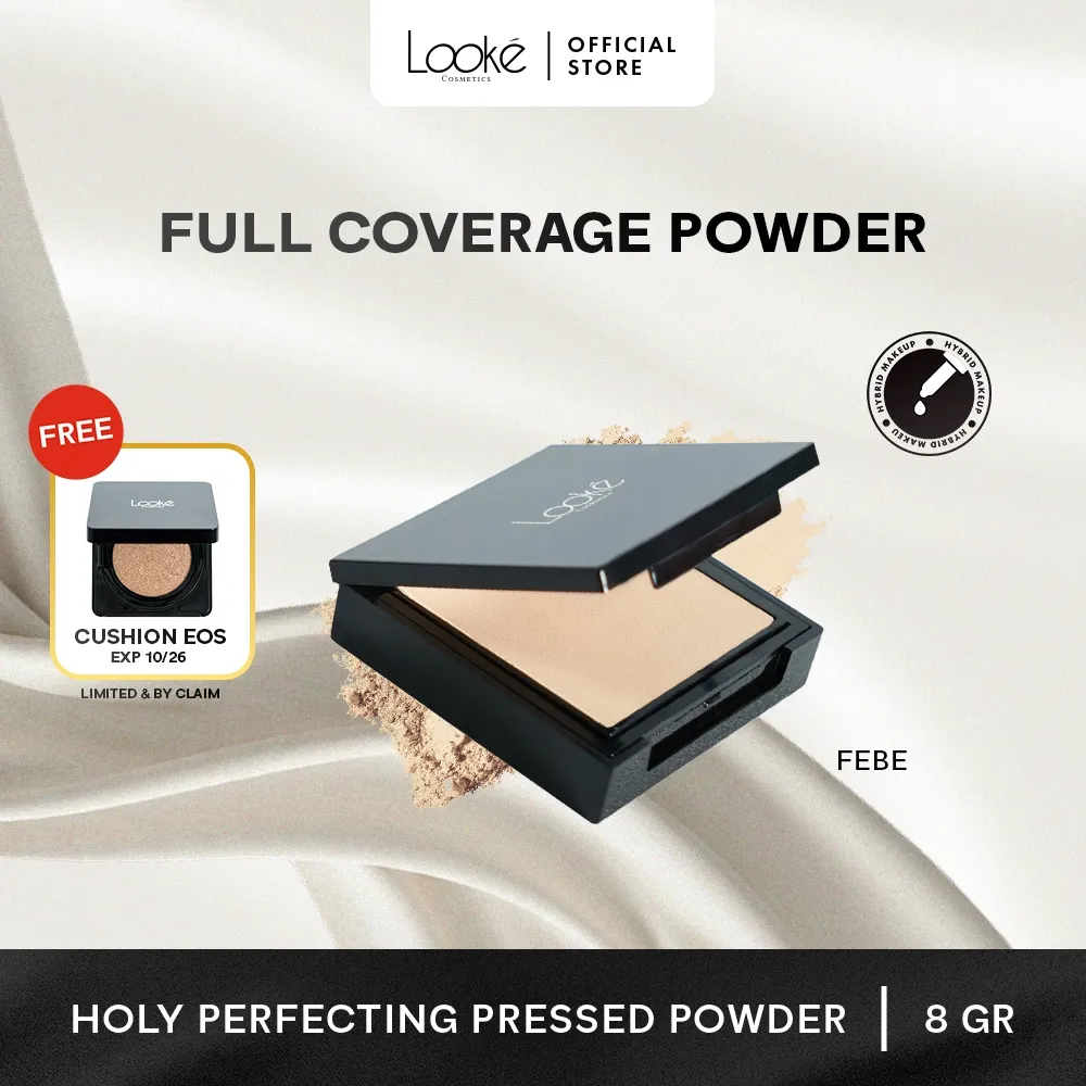 Looke Holy Perfecting Pressed Powder Febe 8g - Bedak Padat Full Coverage Menyamarkan Pori & Oil Control /Light Beige