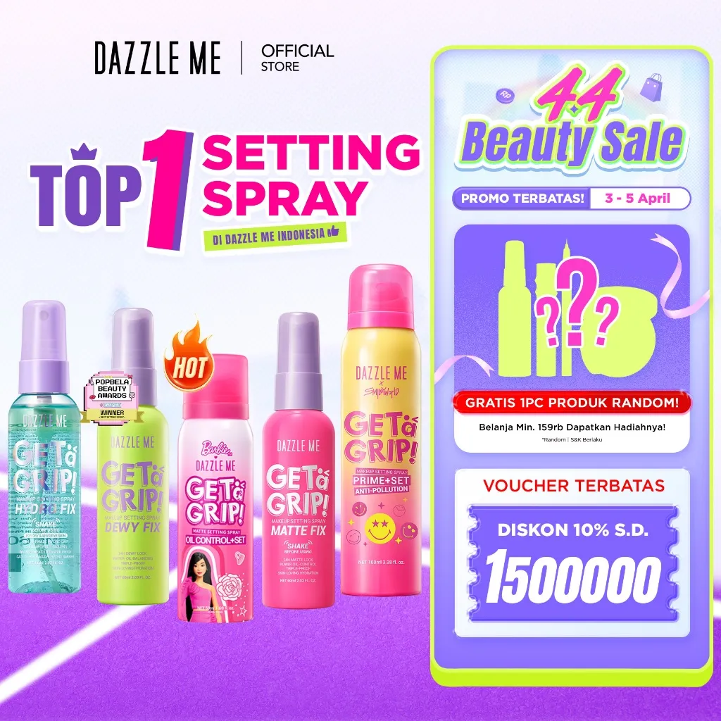 [BPOM] DAZZLE ME Get a Grip! Makeup Setting Spray Dewy Fix - Setting Spray Makeup Tahan Lama Flawless & Melembabkan Kulit 24 Jam Transferproof