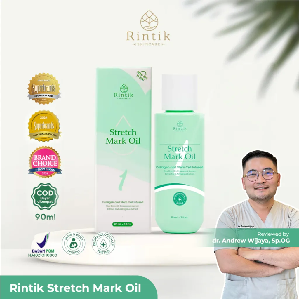 Rintik Skincare Stretchmark Oil - Terbukti Ampuh Memudarkan Stretch Mark Selulit Bekas Luka Eksim 90ml BPOM Dermatologist Tested