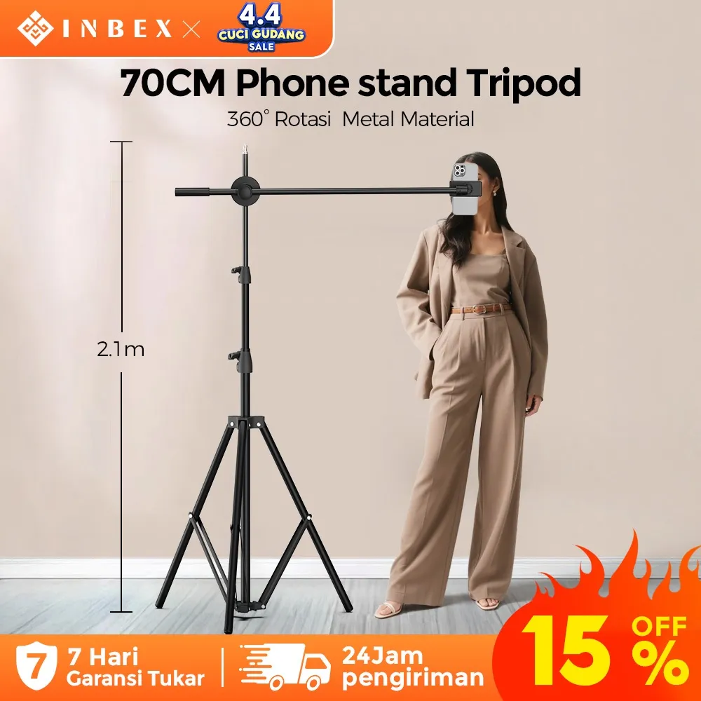 INBEX 70CM Overhead Phone Stand Holder 210CM Kamera Tripod ring light konten kreator 36cm RGB Ringlight
