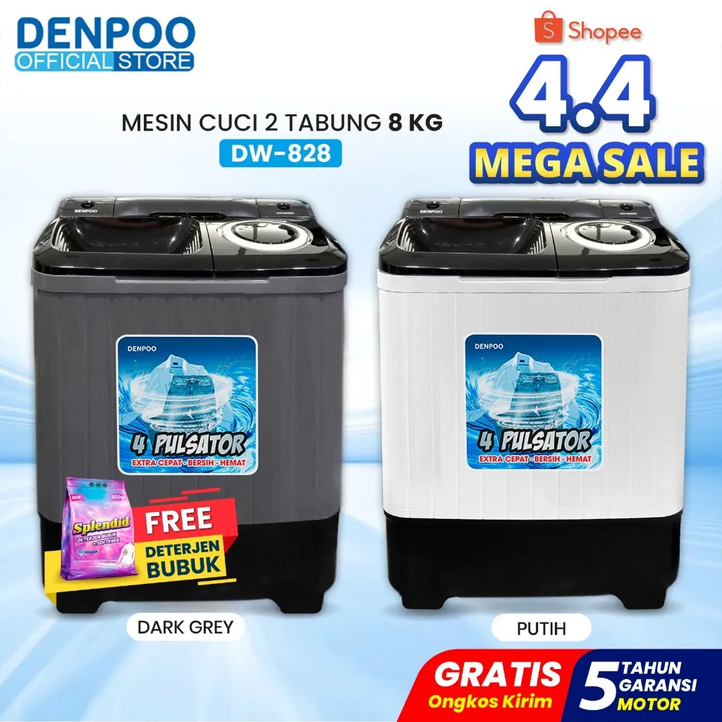 DENPOO MESIN CUCI 2 TABUNG DW 8907B 8KG