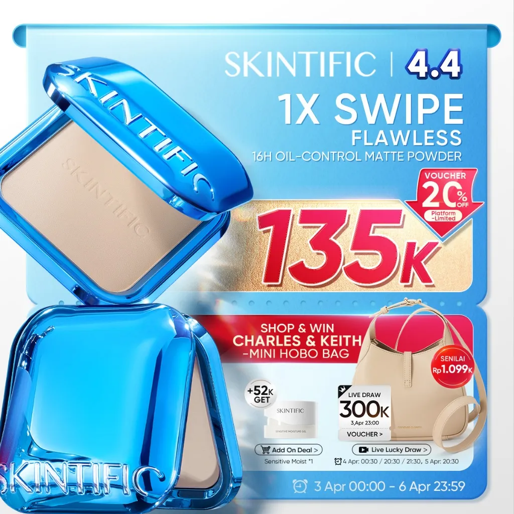 SKINTIFIC - Ultra Cover Powder Foundation | Cocok untuk Kulit Berminyak Berjerawat & Semua Jenis Kulit–Mengontrol Minyak Hasil Matte Alami Menutupi Noda Tahan Lama 16 Jam Tanpa Luntur bedak padat bedak tabur