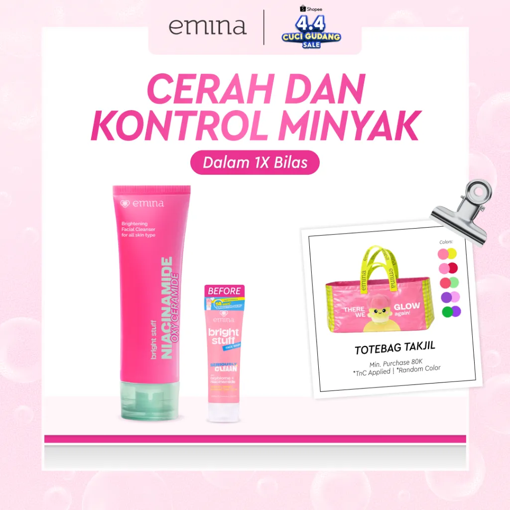 NEW! Emina Niacinamide Oxy Ceramide Brightening Face Wash 50ml 100ml - Sabun Muka Cerah, Glowing, Perbaiki Skin Barrier, Mengontrol Minyak Sebum, Lembab Tanpa Ketarik, Anti Kusam, Cocok untuk semua jenis kulit - Bright Stuff