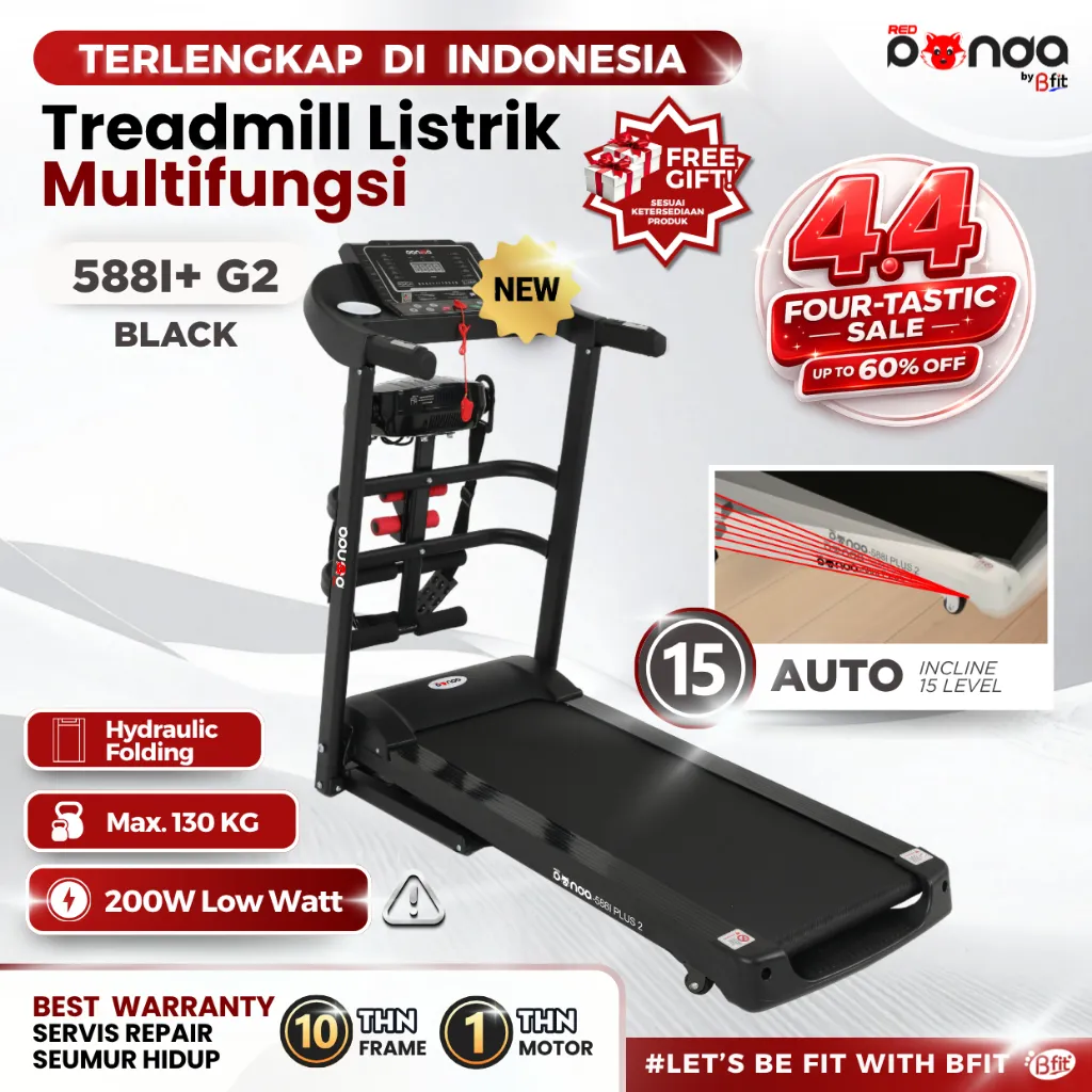 Treadmill REDPANDA 588I Elektrik Auto Incline Multifungsi Listrik Low Watt Fitness Gym