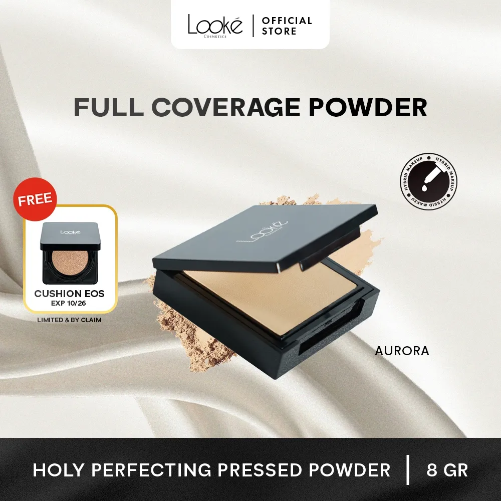 Looke Holy Perfecting Pressed Powder Aurora 8g Bedak Padat Full Coverage Menyamarkan Pori & Oil Control /Natural Beige