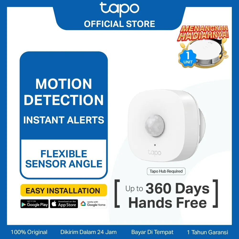 TAPO T100 Smart Battery Motion Sensor Energy Saving Motion Detection Magnetic Mounting Instant Alerts and App Notification Easy Installation IoT Smart Home