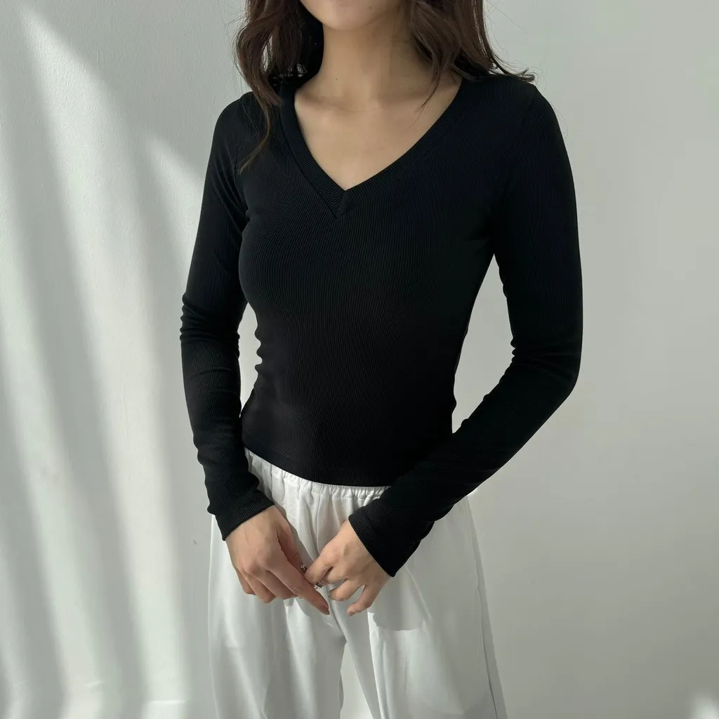 GEMINI TOP | Atasan Knit Wanita Korean Top Baju Knit Wanita Lengan Panjang Basic Long Sleeve