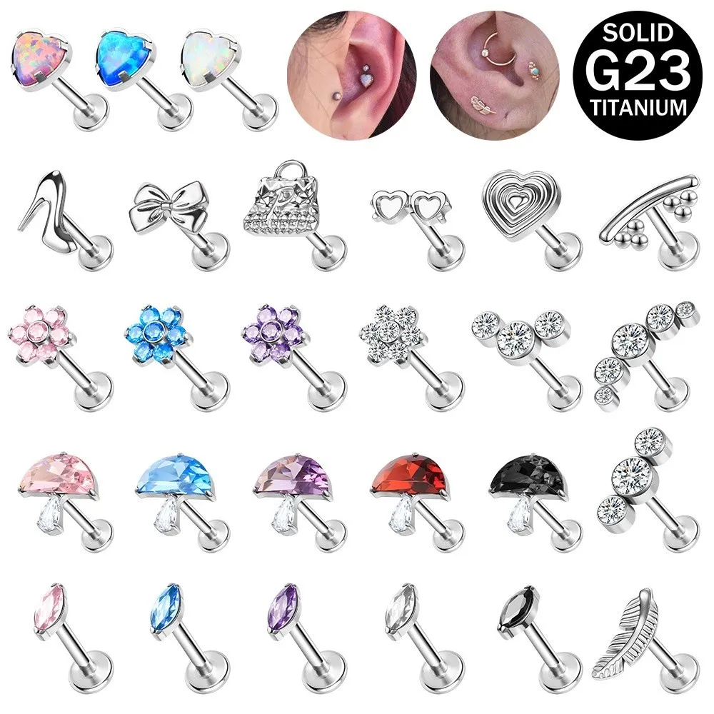1 PC G23 Titanium Ear Stud Multicolor Lip Stud Cubic Zircon Helix Tragus Stud 16G Opal Labret Piercing