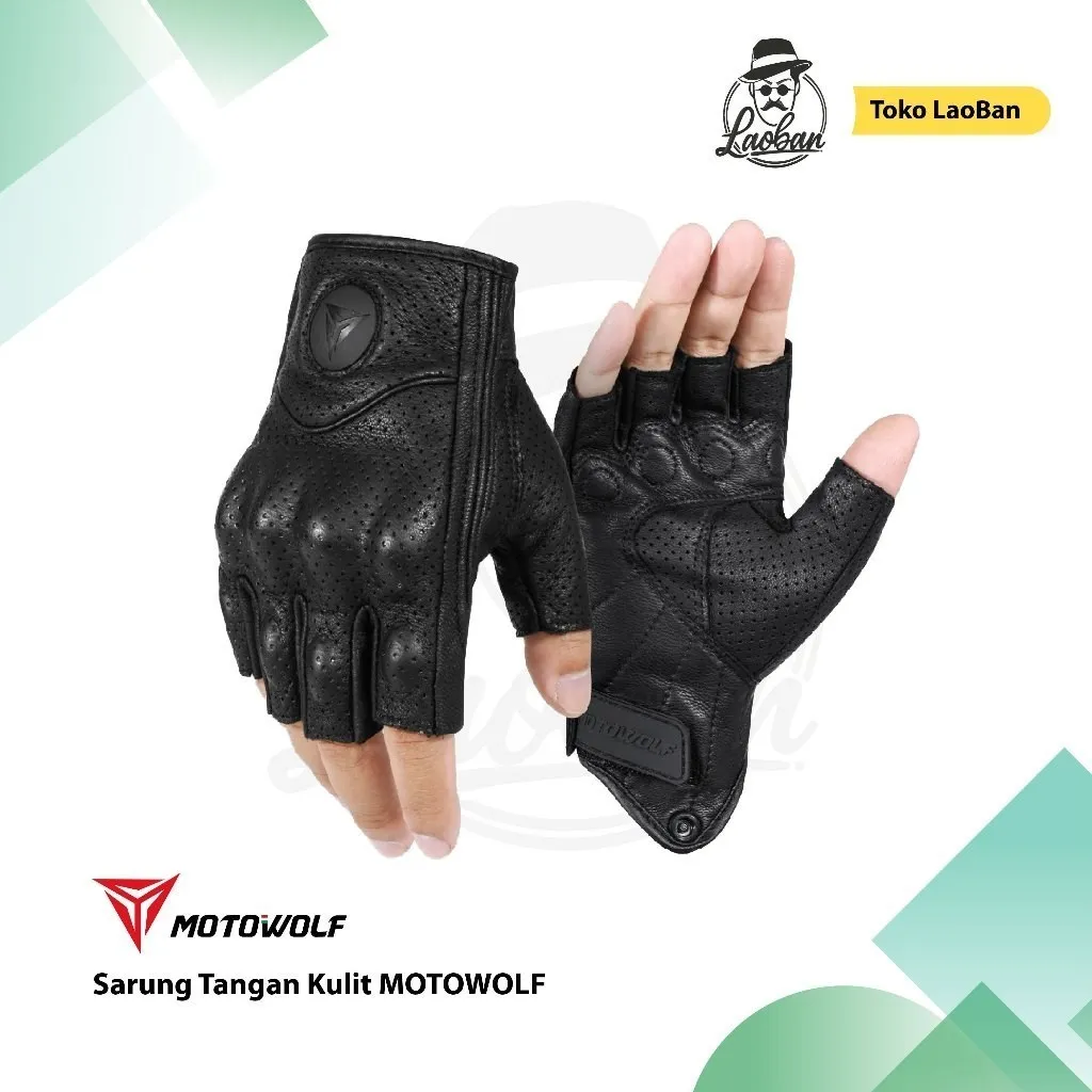 Motowolf Sarung Tangan Motor Kulit Asli Half Finger Premium Leather 0302C