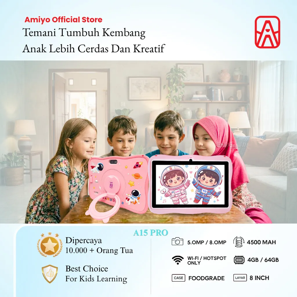 AMIYO Tablet Edukasi Anak A15Pro 4/64GB 2Camera Wifi/Hotspot Only 8 inchi IPS Screen Tablet Anak