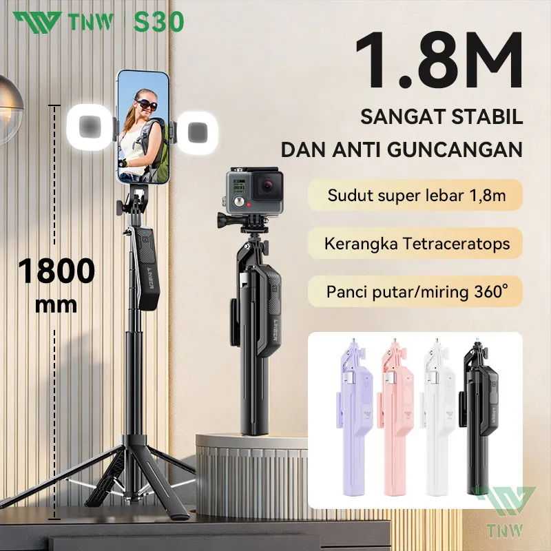 TNW-LINBER S30 Tongsis Tripod Bluetooth 1.8m Selfie Stick Remote Tongsis 360 ° Rotation Dengan 1/4 Adaptor Cocok Handphone Kamera Ring Light