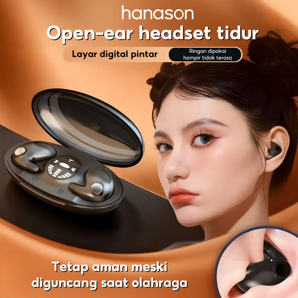 Hanason Headset Tidur Nirkabel Tidur Invisible Mini TWS HIFI Stereo Headset Peredam Kebisingan Earphone Tidur Super Tipis IPX5 Waterproof x55 Earphone Bluetooth- Luna03