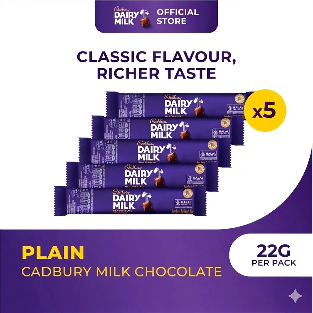 Cadbury Dairy Milk 22g (Paket isi 5), Cokelat Susu