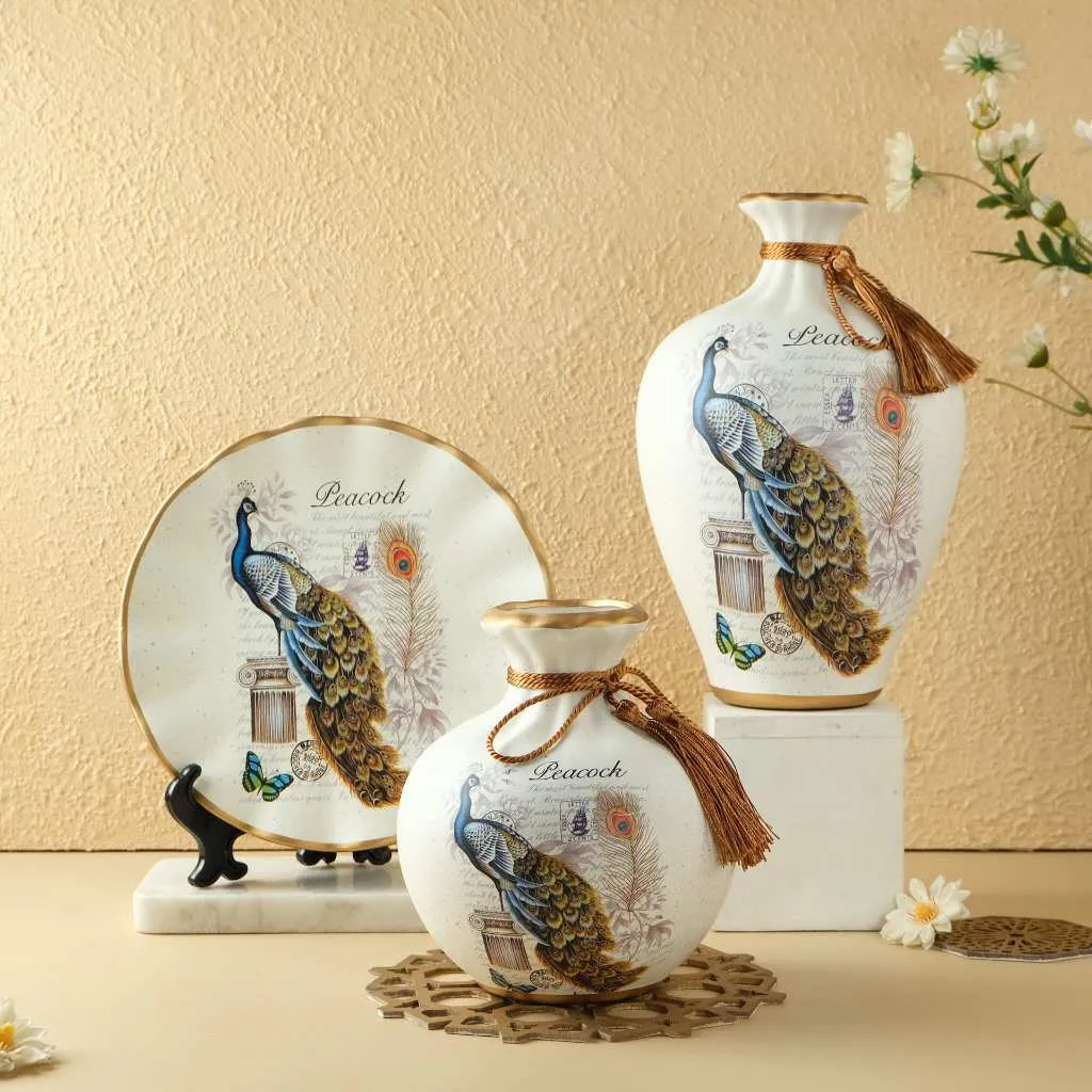 [VAES] Set Vas Bunga Pajangan Keramik 3 Pcs | Hiasan Dekorasi Rumah 3-in-1 Eropa Klasik | Home Decor