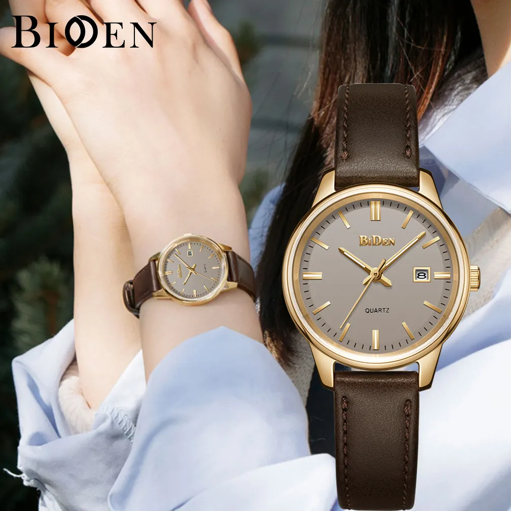 BIDEN Jam Tangan Wanita Original Anti Air Kalender Tali Kulit Korea Kasual Jam Tangan Cewek