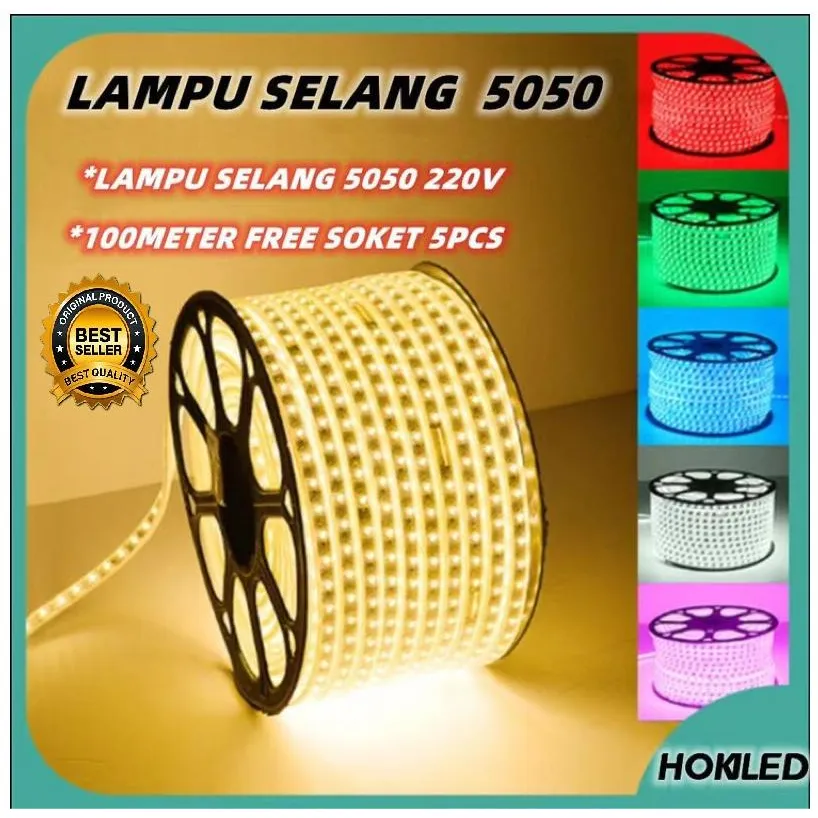 Lampu selang led strip 5050 100 Meter ( Free Soket 5 )  led drop ceiling plafon outdoor/indoor