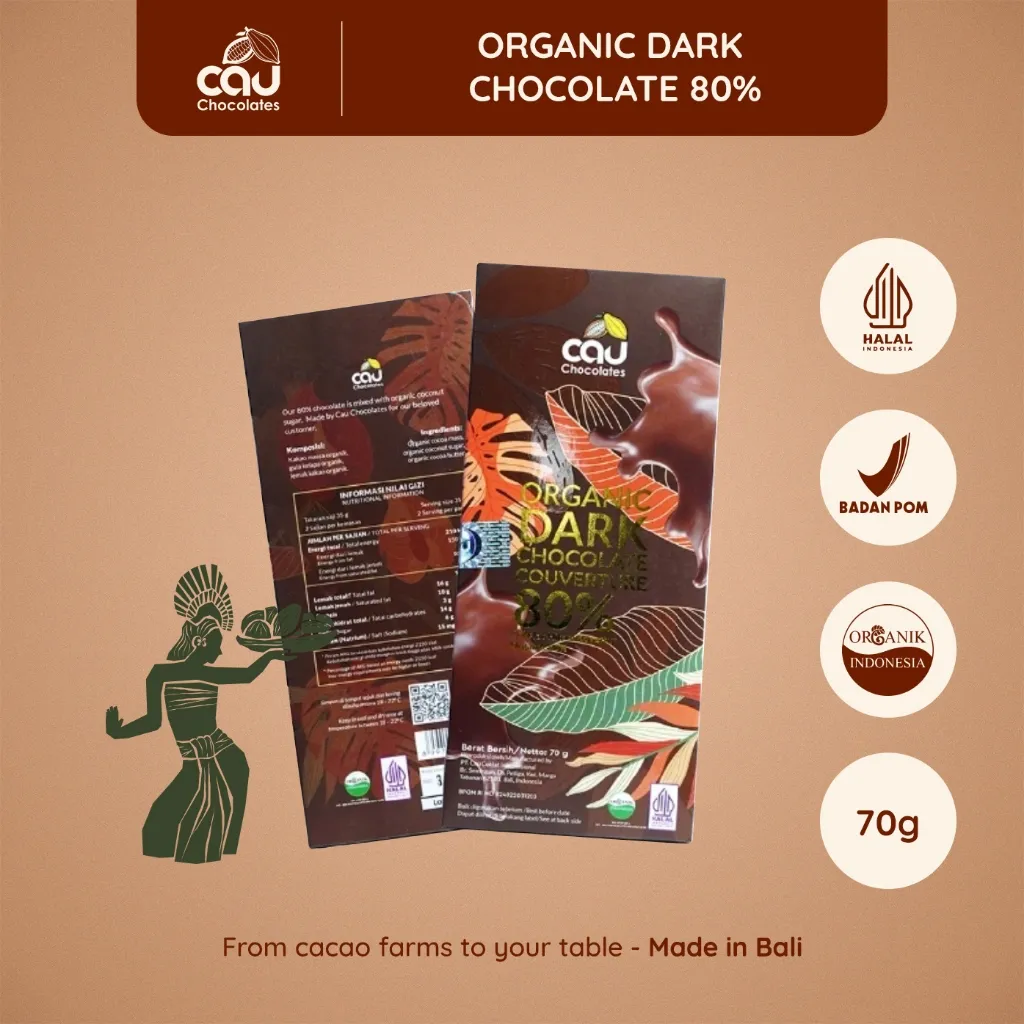 CAU CHOCOLATES - Organic Dark Chocolate Couverture 80% - 70 gr