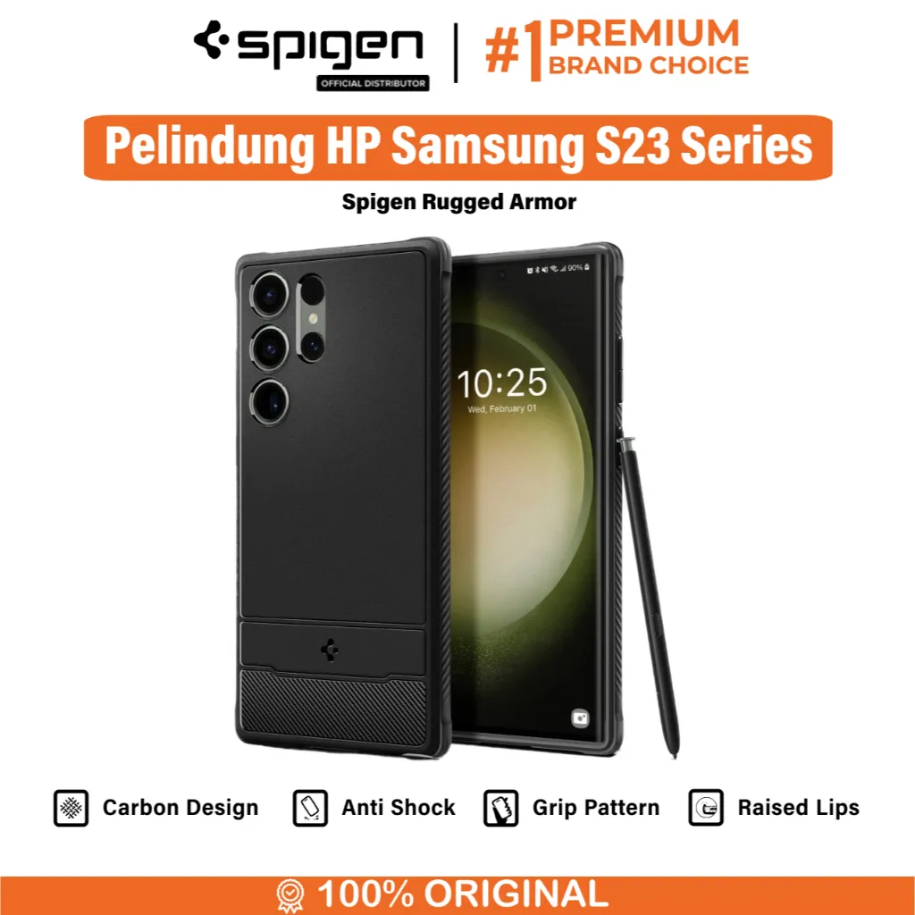 Case Samsung Galaxy S23 Ultra Plus Spigen Rugged Armor Carbon Casing