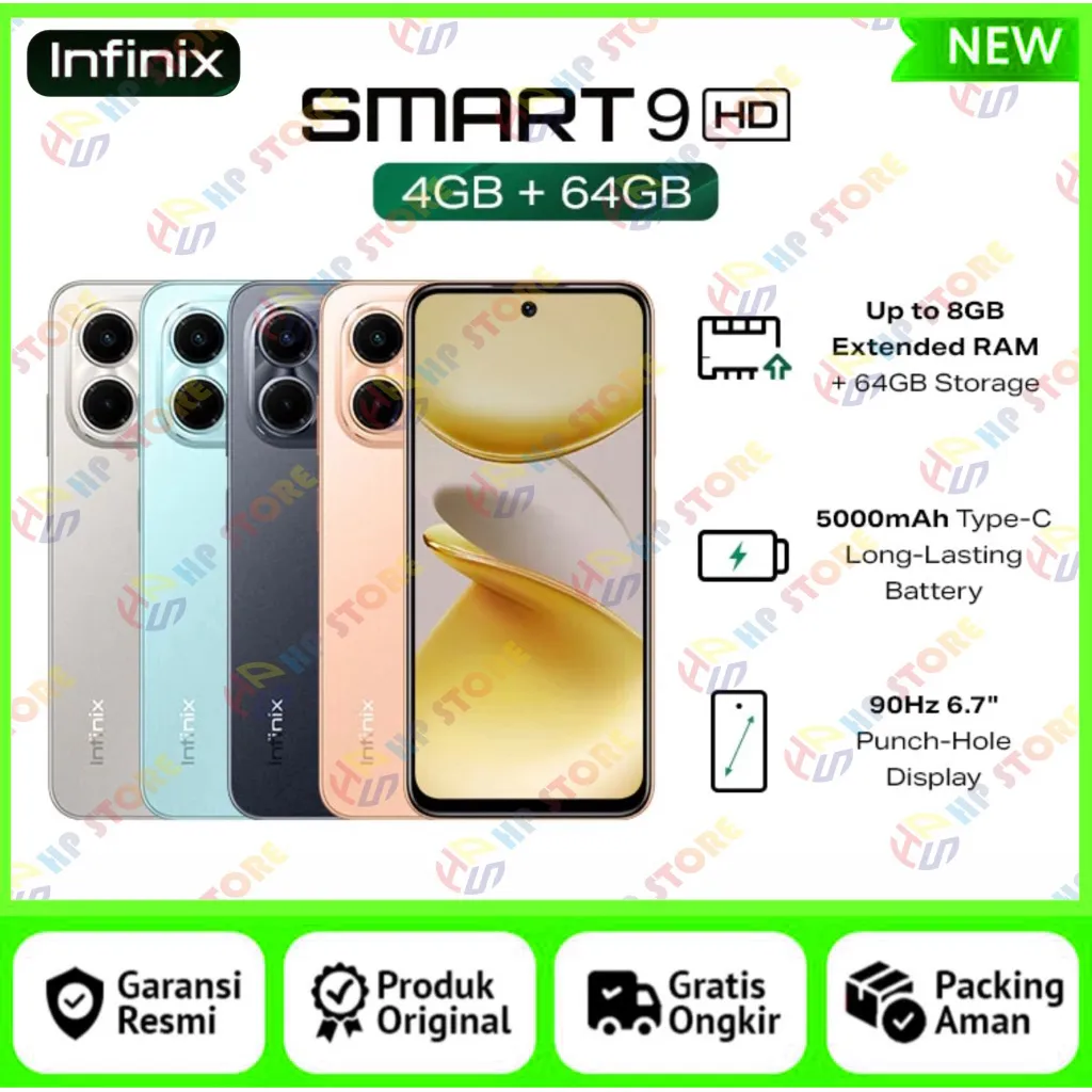 Infinix Smart 9 HD 4/64GB - Up to 8GB Extended RAM - 6.7 inch 90Hz Punch Hole Display - Helio Octa Core - 5000 mAh