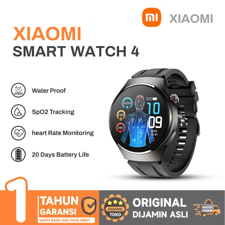 Original XIAOMI Watch 4 Bluetooth Play Music SmartWatch For IOS Android Full Touch Screen Phone Call IP68 Waterproof Jam Tangan Wanita/Pria Olahraga Calories Pedometer Multifunction Mainkan Musik Watch