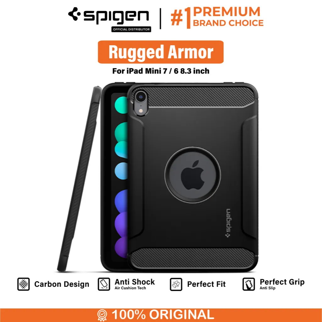 SPIGEN Case iPad Mini 7 / 6 8.3 inch 2024 Rugged Armor TPU Carbon Anti Shock Crack Slim Cover Casing
