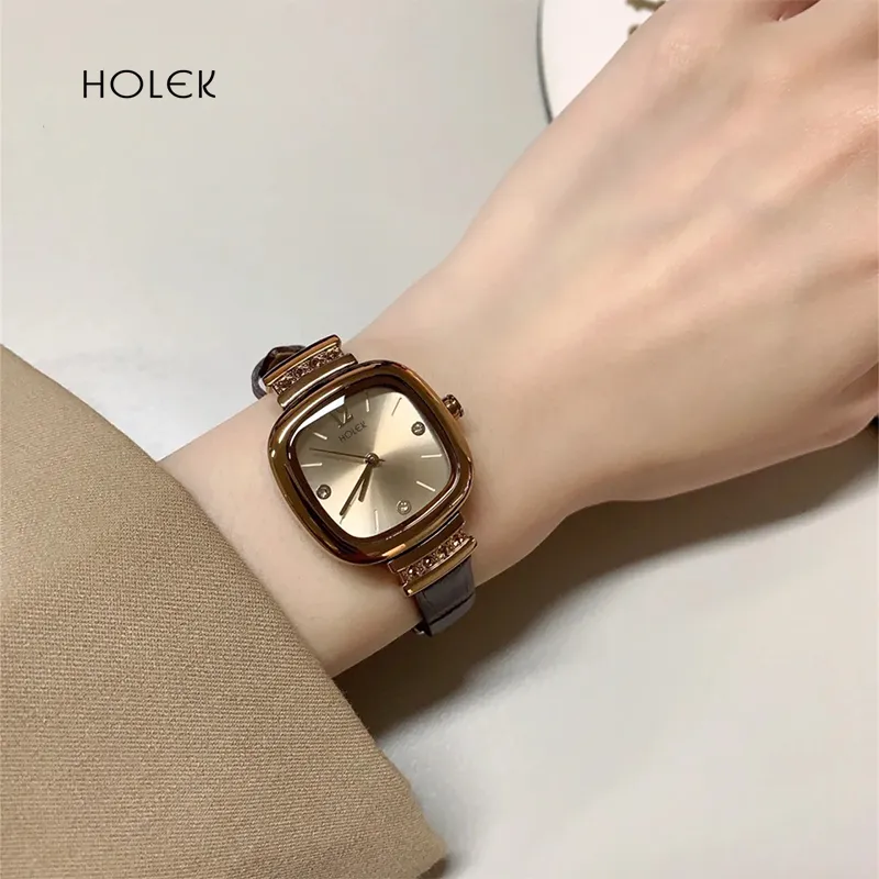 HOLEK 1755 Jam Tangan Wanita Anti Air Mewah Kesederhanaan Retro Tali Kulit Jam Tangan Cewek Original