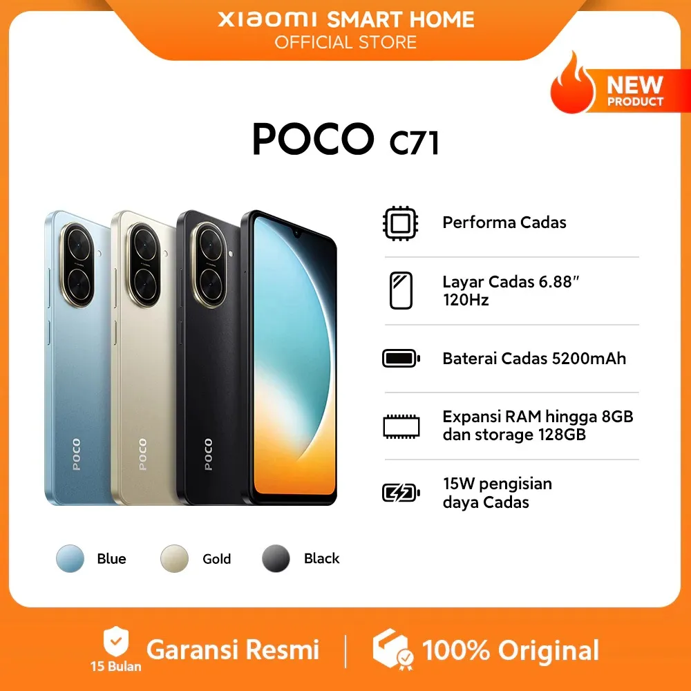 POCO C71 (4+4GB/128GB) Performa Cadas | Layar Cadas 6.88" 120Hz | Baterai Cadas 5200mAh | Expansi RAM hingga 8GB dan storage 128GB