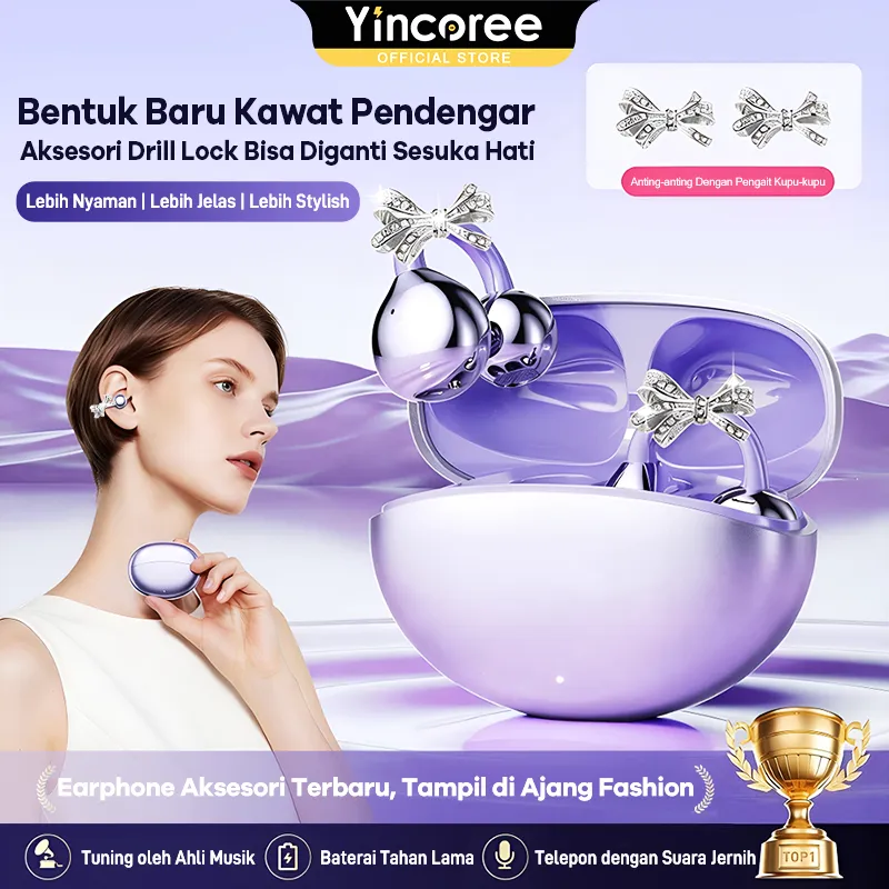 Yincoree J21A Clip-on Wireless Earphone Bluetooth 6.0 earphones Intelligent Touch Adjustable Hook OWS HiFi Surround Sound IPX4 Waterproof Sport dan Kerja Earphone
