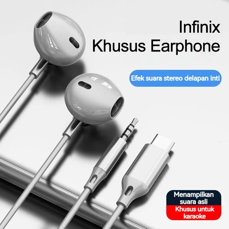 Infinix Khusus Earphone EARPHONE BASS MENGGELEGAR - Suara 3D Stereo 360°, Mikrofon HD, Karaoke, Kontrol Kabel, Tanpa Lag, Garansi 1 Tahun