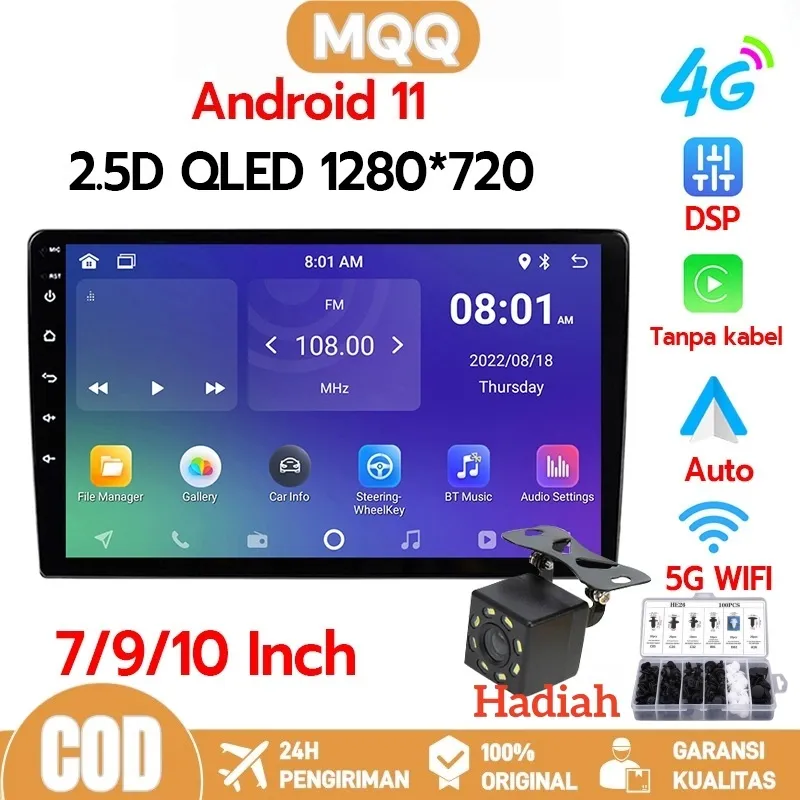 (Batas Waktu) Gps Navigasi Mobil Layar Ips 2Din 9inci 2+32G / 4 GB RAM 32 GB Android 12 Mobil Radio Stereo HD 1080P 2.5D Kaca Antigores Mobil 10.1 '' MP5 Player dengan Bluetooth/head unit android car play