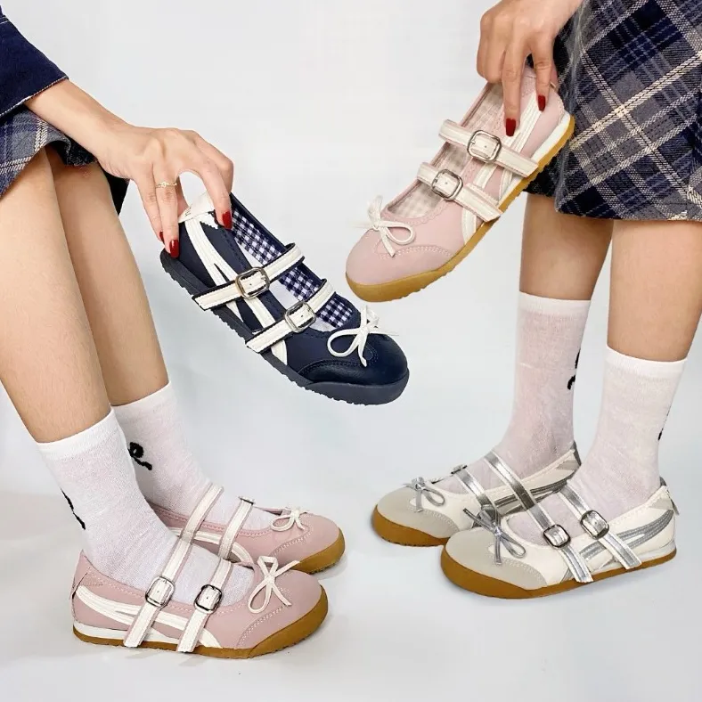 AVANCEID NAURA Sepatu Sneakers Wanita Casual Sepatu Outdoor Fashion Pink Coquette Ribbon Silver
