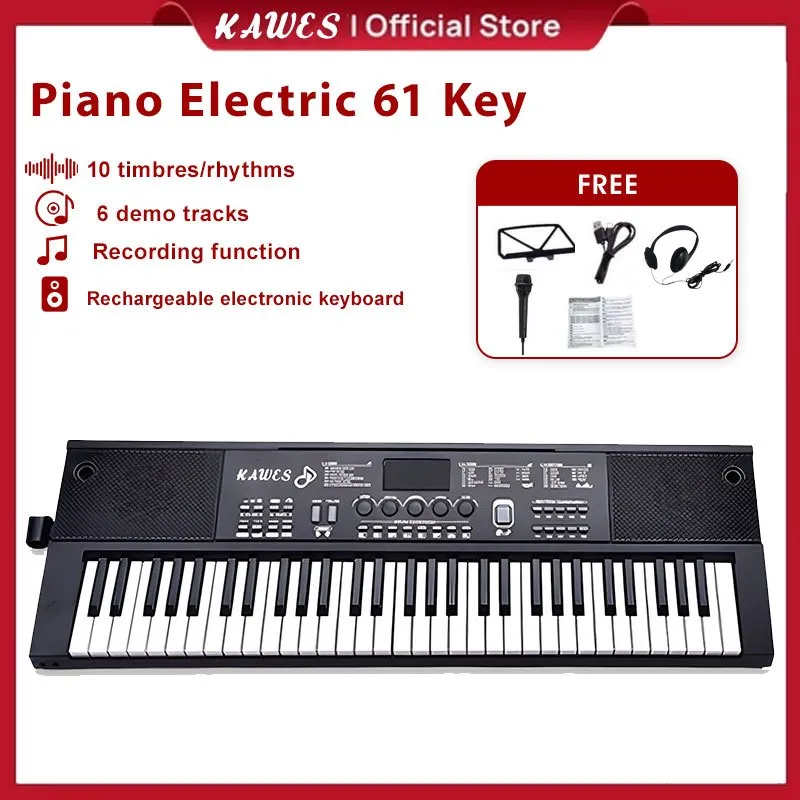 KAWES Piano Elektronik Multifungsi, Piano 61-Key, Piano Elektronik Profesional Rumah Pintar Headphone gratis