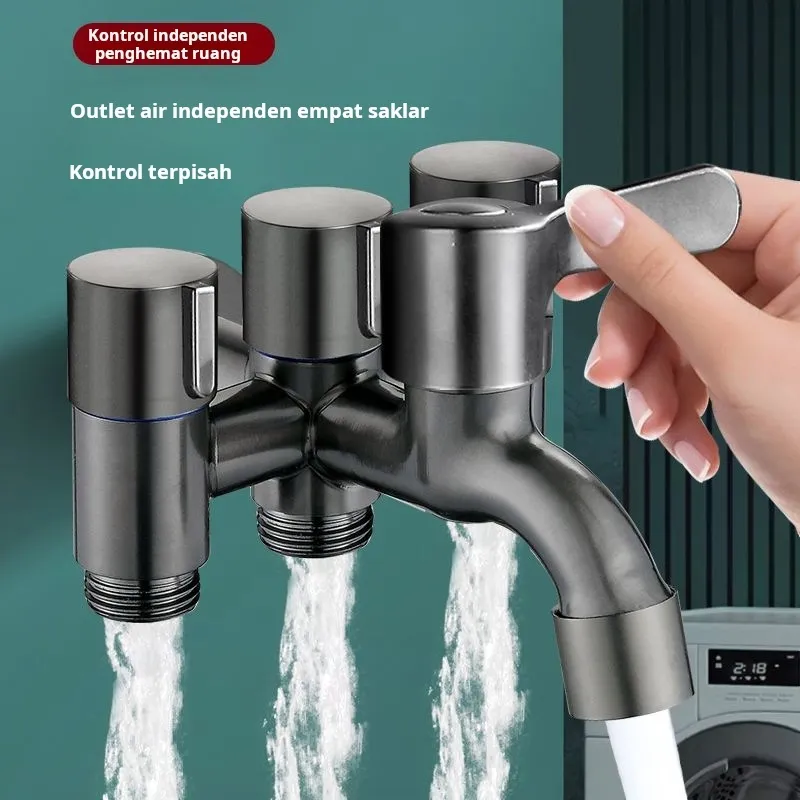 Keran Pembagi Stainless Steel 1 Masuk 4 Keluar - Keran Sudut Multi Fungsi untuk Mesin Cuci & Pencuci Piring 1/2 inch universal