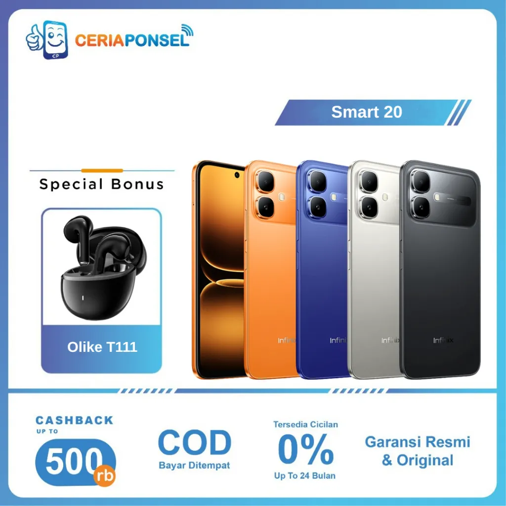 Infinix Smart 20 4/64GB & 4/128GB Mediatek Helio G81 Ultimate 5200mAh 15W | Garansi Resmi Infinix Indonesia 1 Tahun