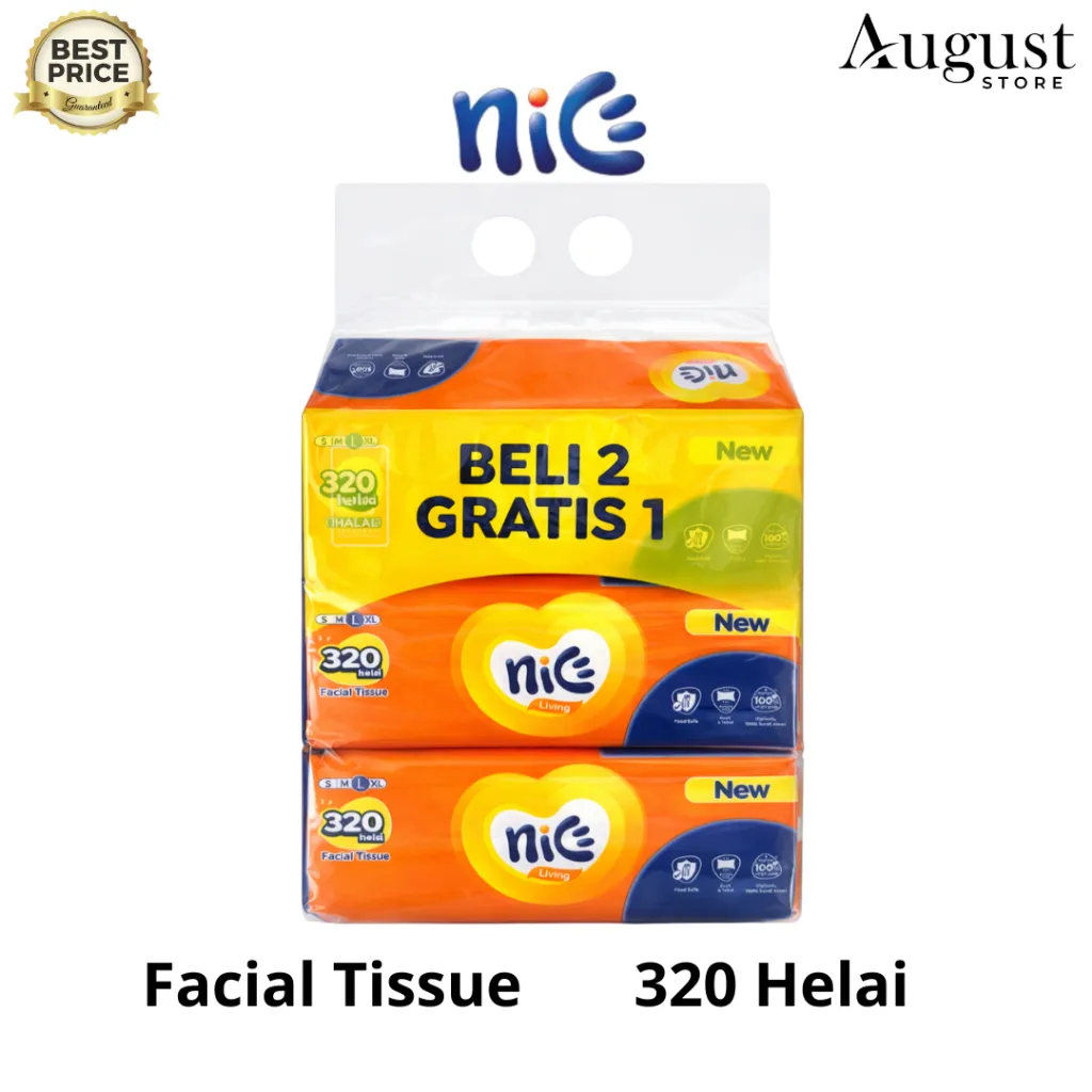 [3 PACK] Tisu Tissue Nice Isi 320 Helai / 2 Ply / Tissue Wajah / Tissue Softpack / Tissue Rumah