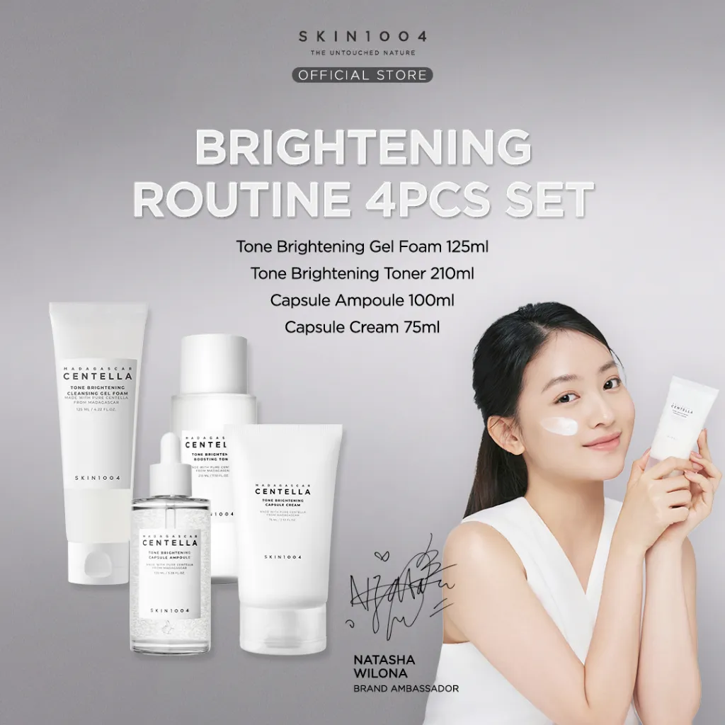 SKIN1004 Brightening Routine 4pcs Set (Tone Brightening Capsule Ampoule 100ml + Boosting Toner 210ml + Cleansing Gel Foam 125ml + Capsule Cream 75ml)