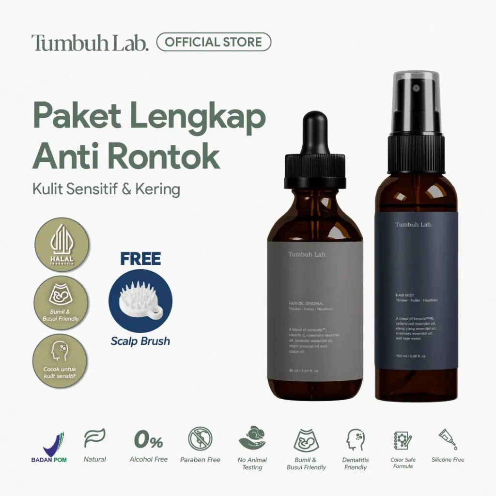 Paket Lengkap Anti Rontok Solusi Rambut Kering - Tumbuh Lab Hair Original + Tumbuh Lab Hair Mist