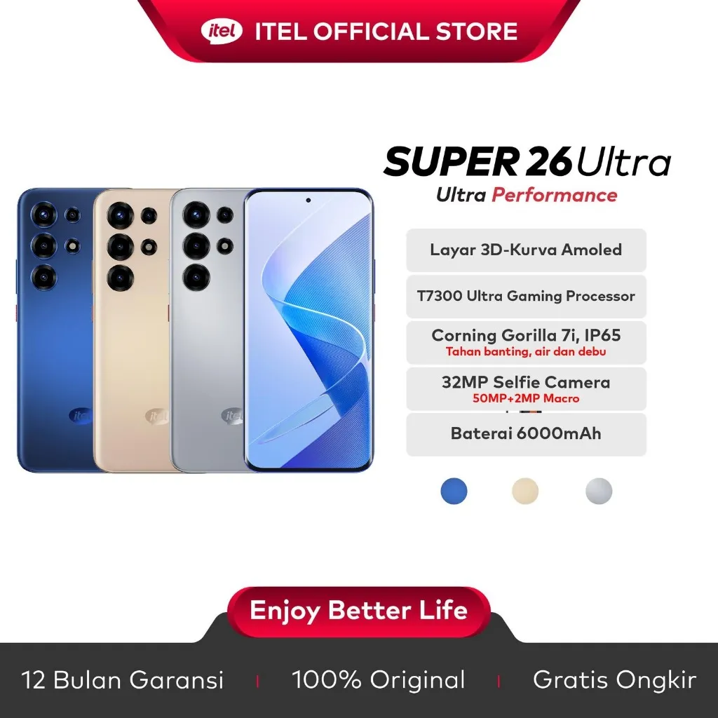 ITEL SUPER 26 ULTRA - 8+8/128GB - T7300 Ultra Gaming Processor - Corning Gorilla 7i - IP65