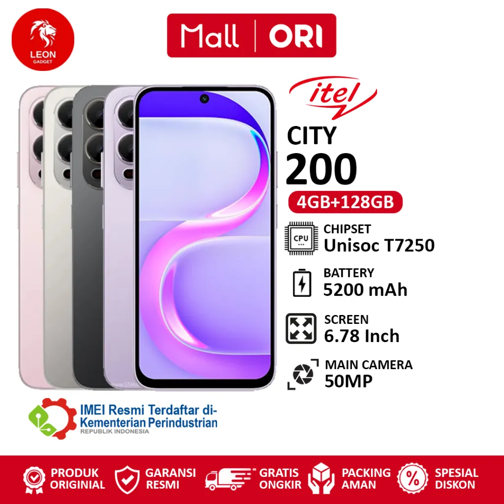 Itel City 200 [4GB+128GB] - Garansi Resmi 1 Tahun