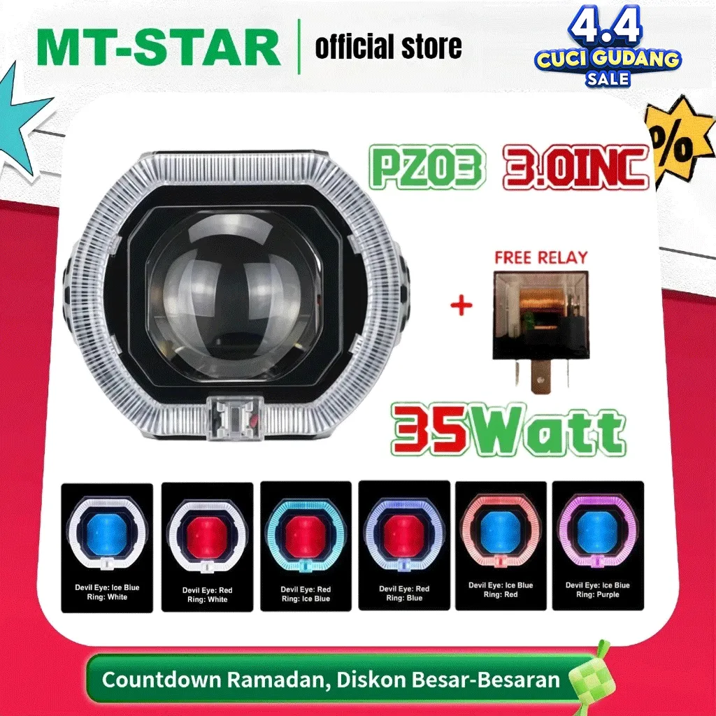 MT STAR PZ03 Projie Biled Matrix X1 3 Inc & PX03 2.5 inc High Low Putih Body black plus kipas Premium waterproof lampu