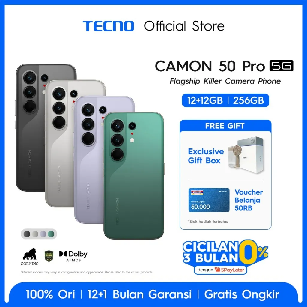 [5x SUPERZOOM FLASHSNAP] TECNO CAMON 50 PRO 5G 12GB+12GB*/256GB, 50MP Sony LYT-700C, 50MP 3x Telephoto Camera, MediaTek Dimensity 7400 Ultimate 5G, IP69K, 6500mAh, Android 16, camon50pro