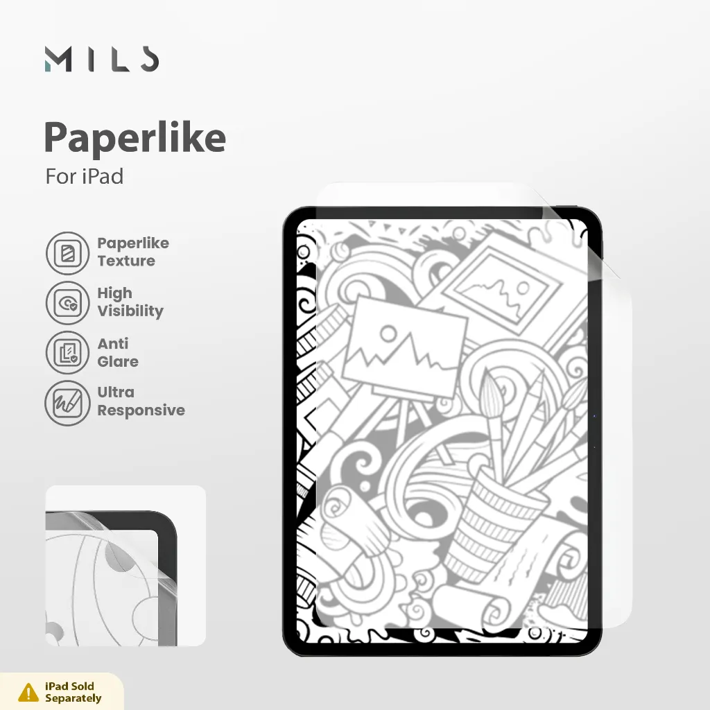 MILS Technologies Matte Paperlike / Paperfeel Screen Protector Guard Anti Gores for iPad 5 6 7 8 9 10 10.2 10.5 10.9 Air 3 4 5 Pro 11 12.9 13 2018 2020 2021 2022 2024 M1 M2 M4