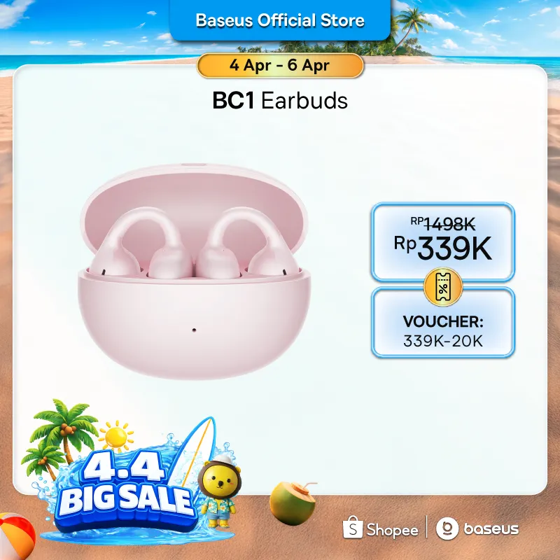 Baseus Bass BC1 Open Ear Fit Wireless Stereo 12MM Super Bass 4 Mic AI ENC Clip TWS IP55 & 38H OWS Earphone Bluetooth 6.0 Wireless Microphone